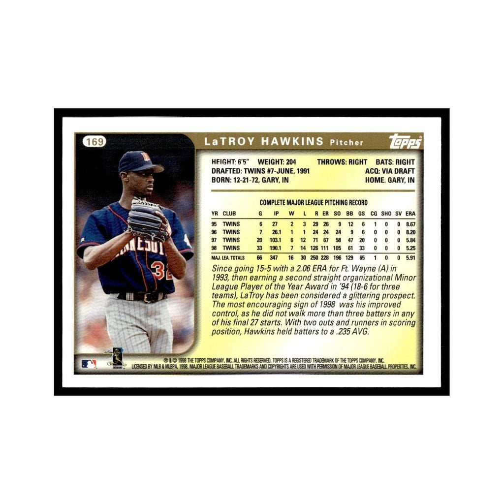LaTroy Hawkins 1999 Topps #169 Minnesota Twins Baseball Card NM