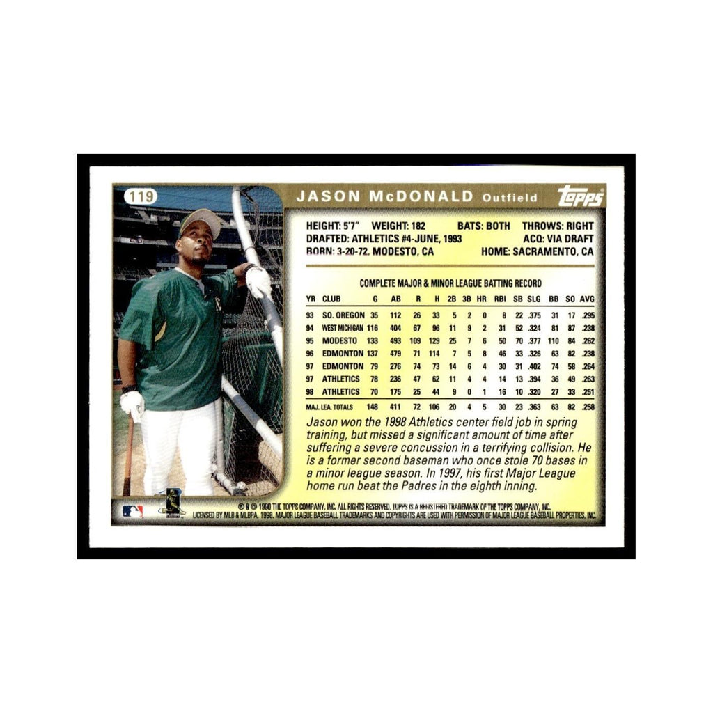 Jason McDonald 1999 Topps #119 Oakland Athletics Baseball Card NM