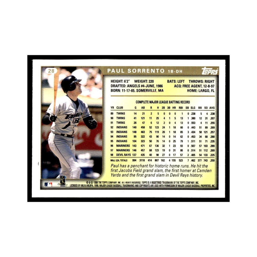 Paul Sorrento 1999 Topps #28 Tampa Bay Devil Rays Baseball Card NM