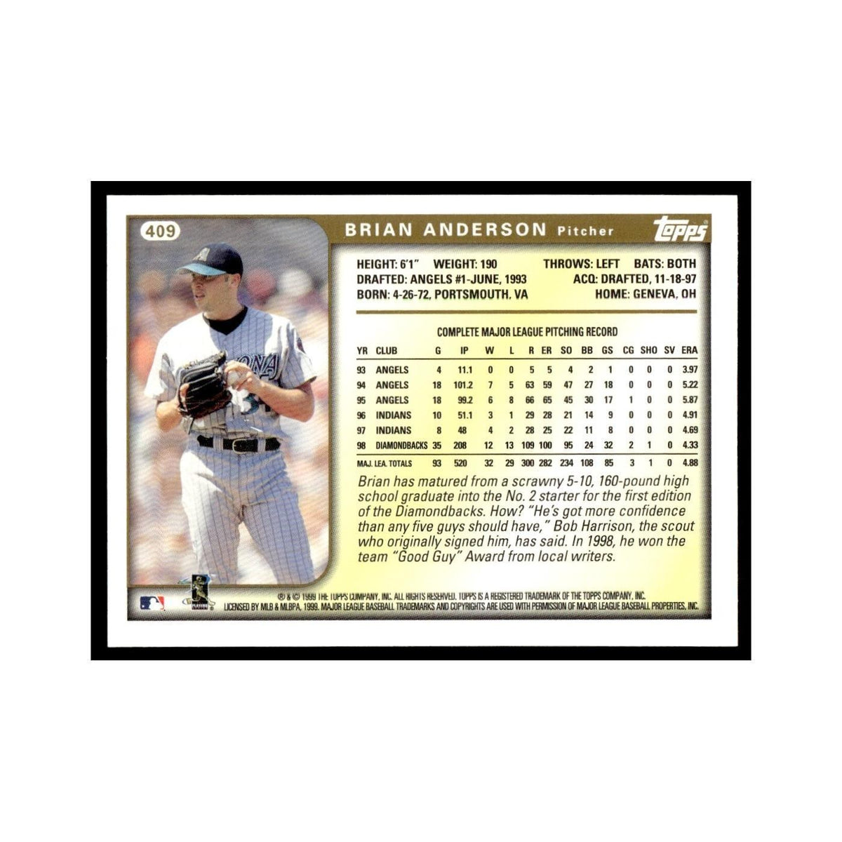 Brian Anderson 1999 Topps #409 Arizona Diamondbacks Baseball Card NM