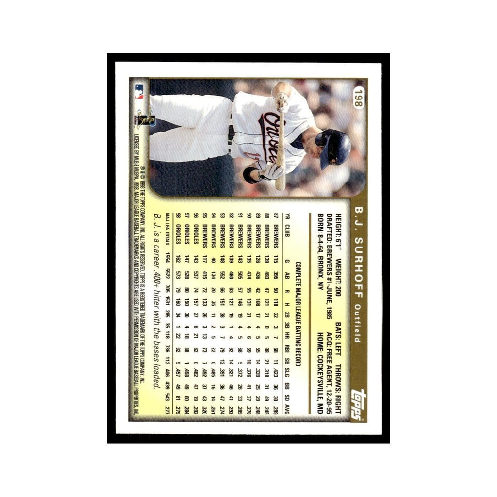 B.J. Surhoff 1999 Topps #198 Baltimore Orioles Baseball Card NM