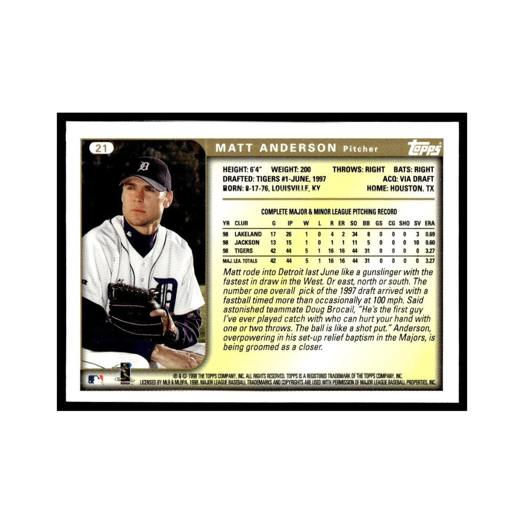 Matt Anderson 1999 Topps #21 Detroit Tigers Baseball Card NM