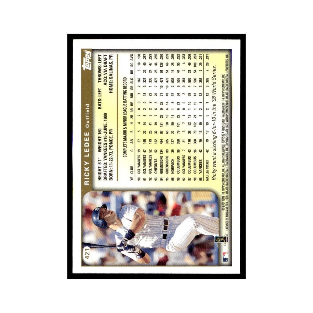 Ricky Ledee 1999 Topps #421 New York Yankees Baseball Card NM