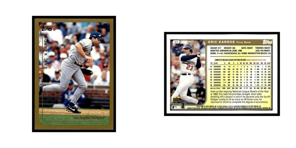 Eric Karros 1999 Topps #63 Los Angeles Dodgers Baseball Card NM