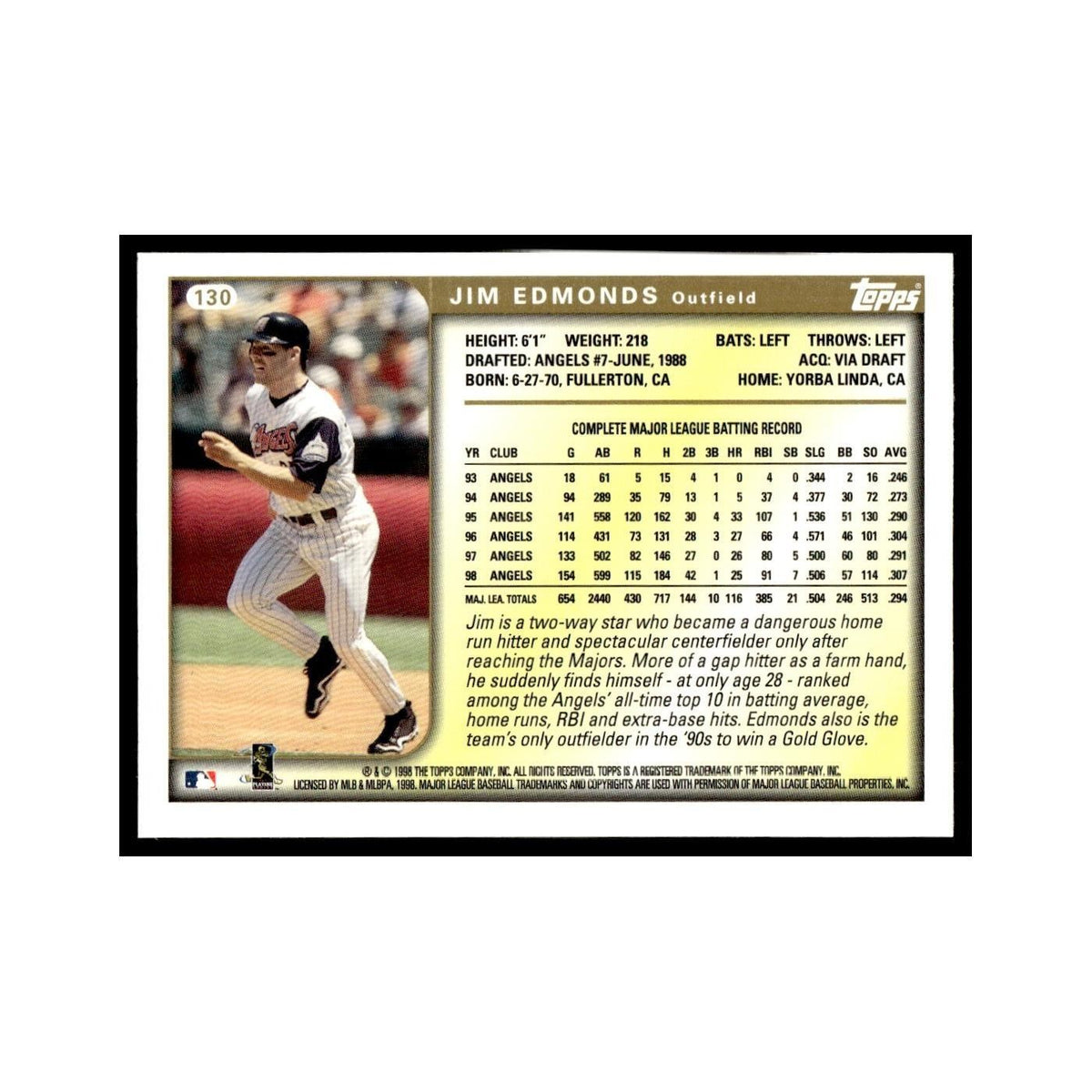 Jim Edmonds 1999 Topps #130 Anaheim Angels Baseball Card NM