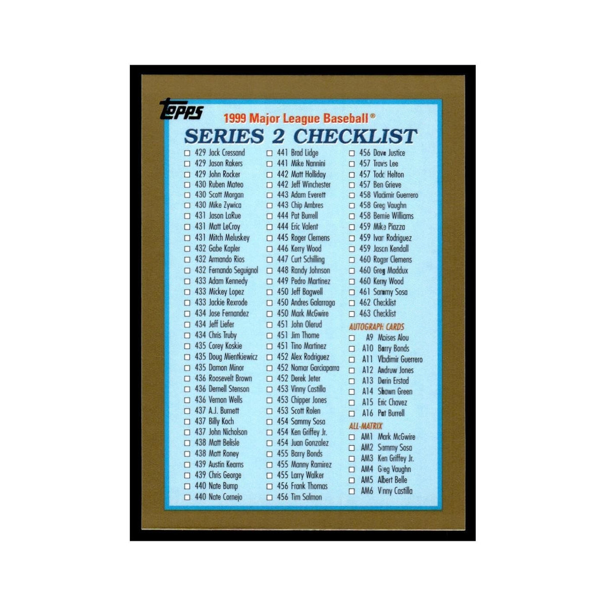 Series 2 Checklist 1999 Topps #463 Baseball Card NM