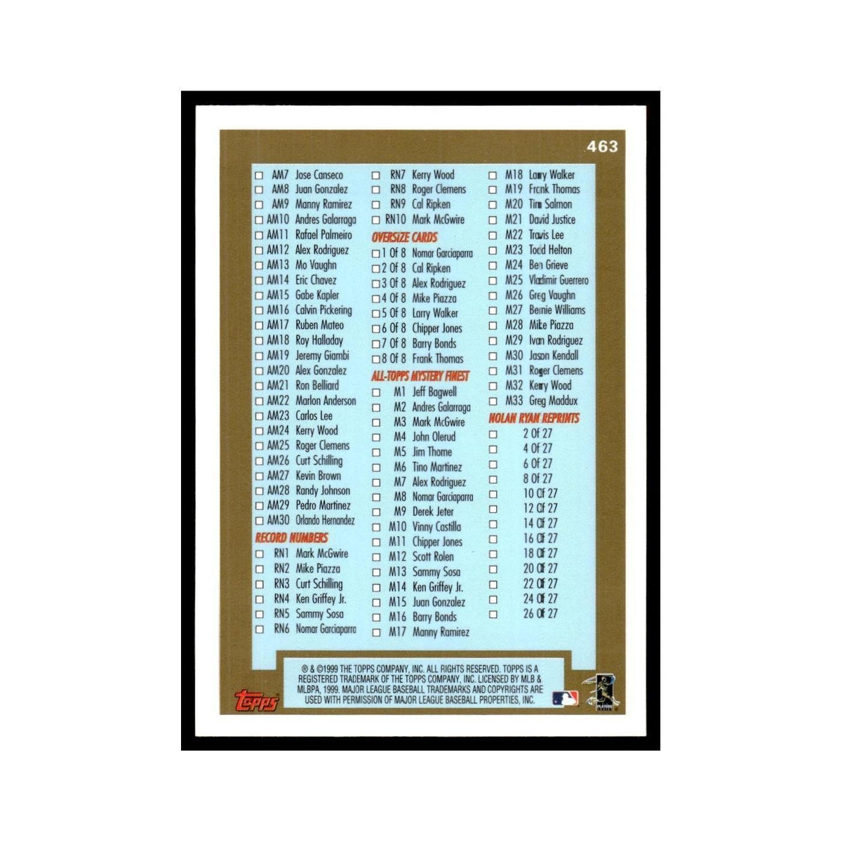 Series 2 Checklist 1999 Topps #463 Baseball Card NM