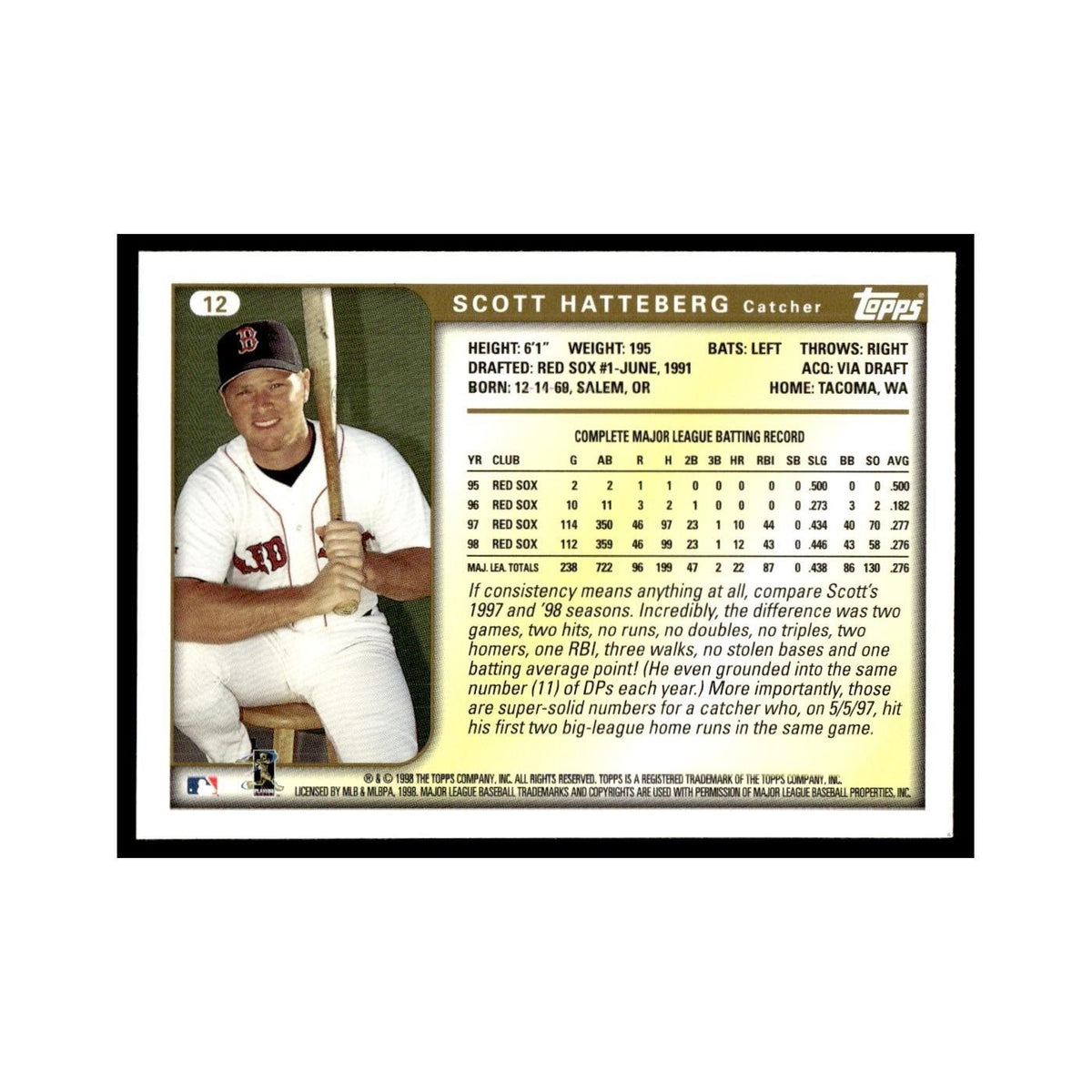 Scott Hatteberg 1999 Topps #12 Boston Red Sox Baseball Card NM