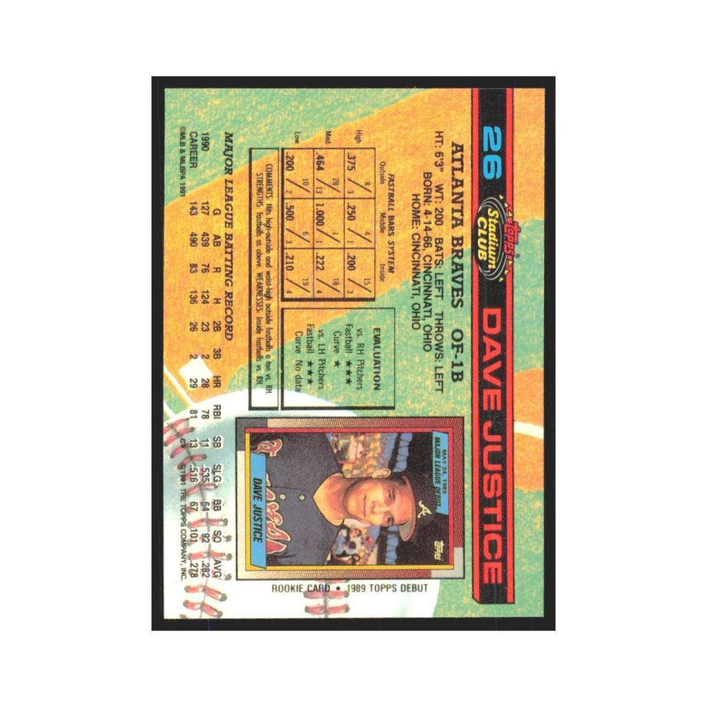 1991 Stadium Club Dave Justice Braves #26