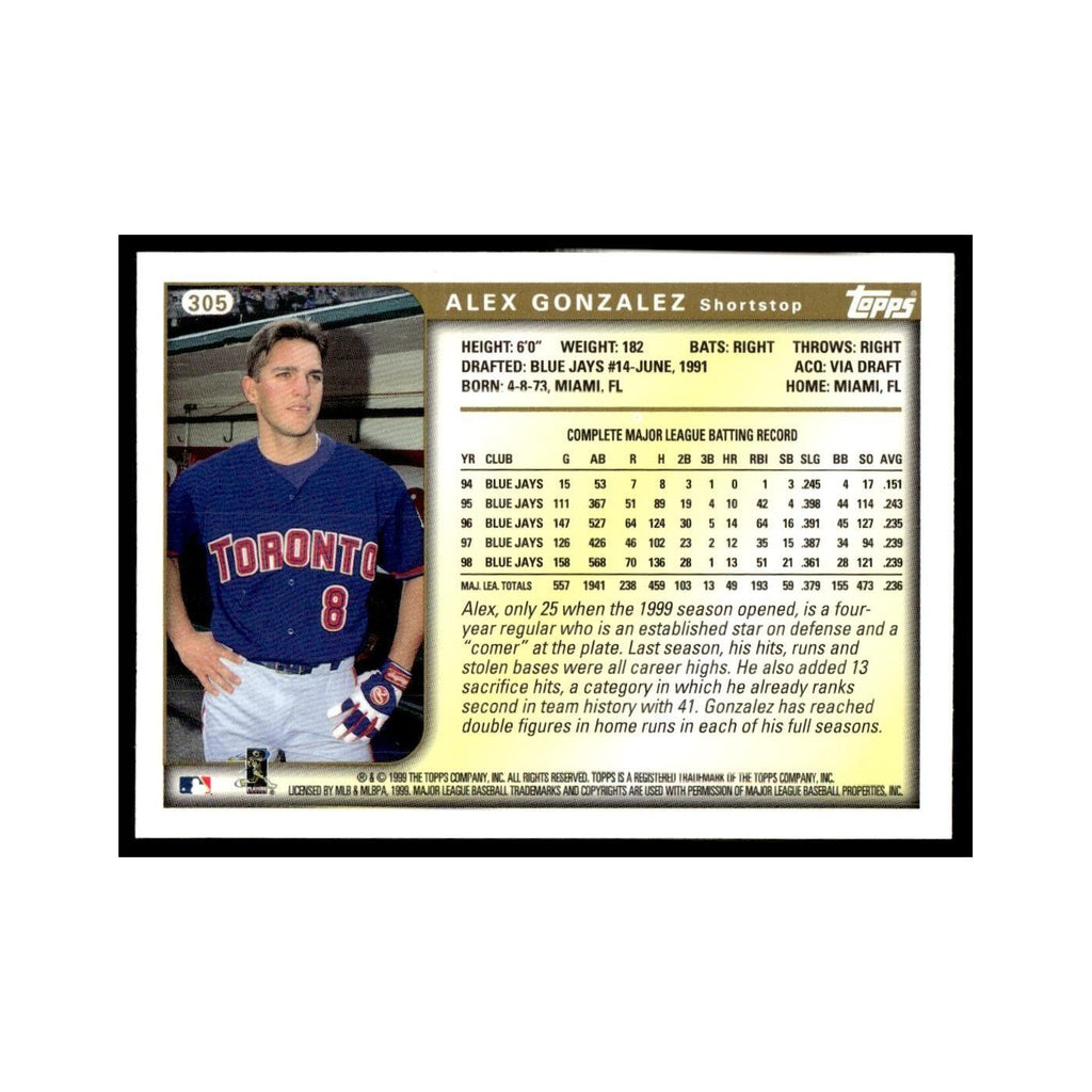 Alex Gonzalez 1999 Topps #305 Toronto Blue Jays Baseball Card NM