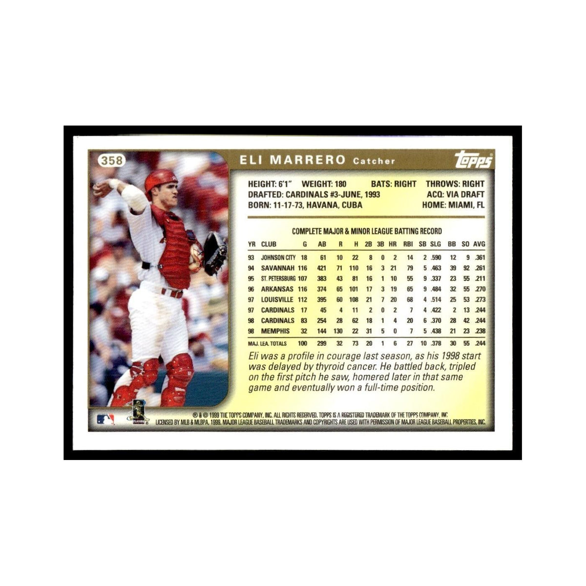 Eli Marrero 1999 Topps #358 St. Louis Cardinals Baseball Card NM