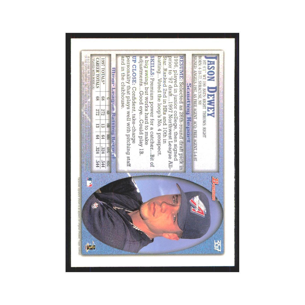 1998 Bowman Jason Dewey RC Angels #357