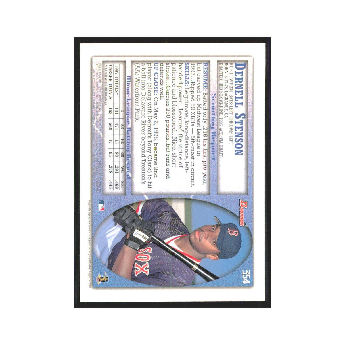 1998 Bowman Dernell Stenson RC Red Sox #354