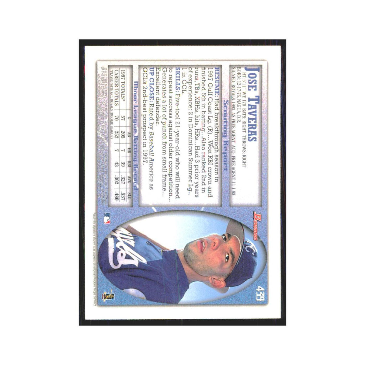 1998 Bowman Jose Taveras RC Royals #439