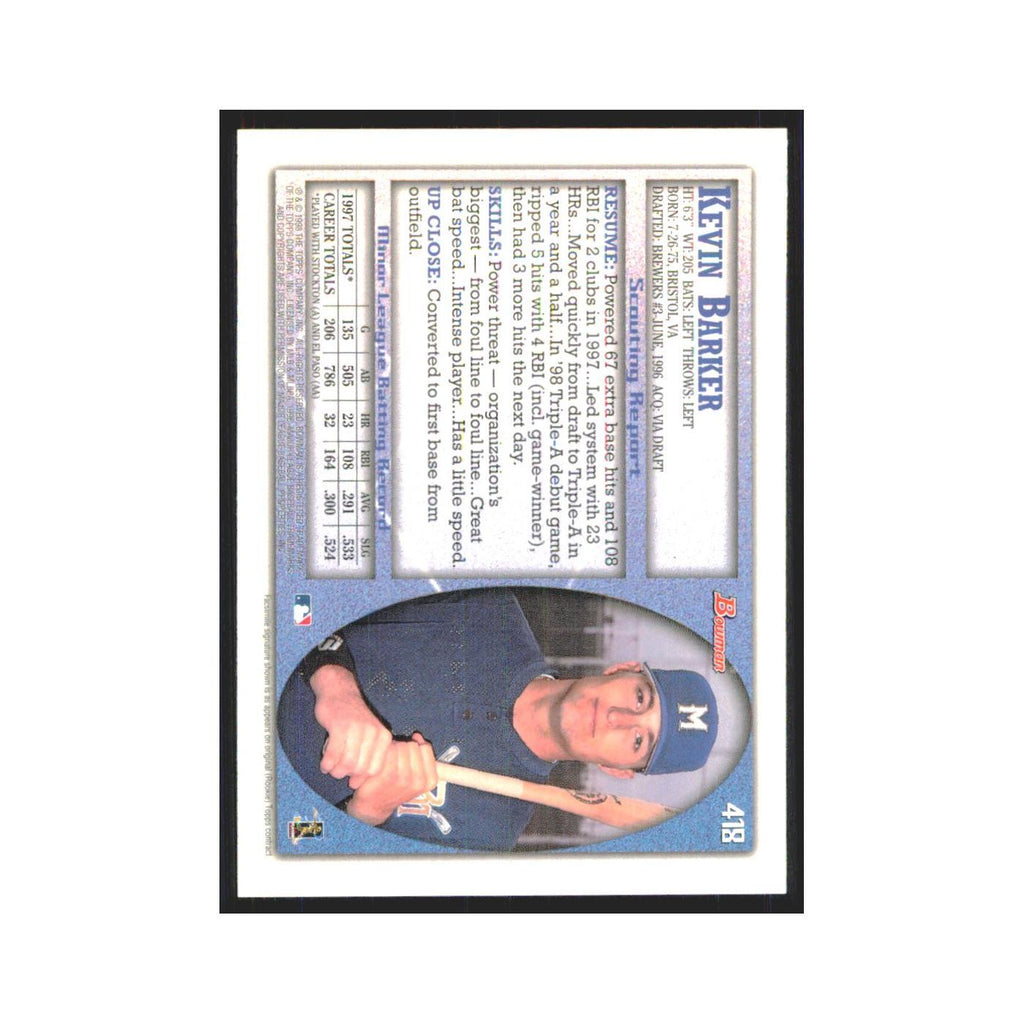 1998 Bowman Kevin Barker RC Brewers #418