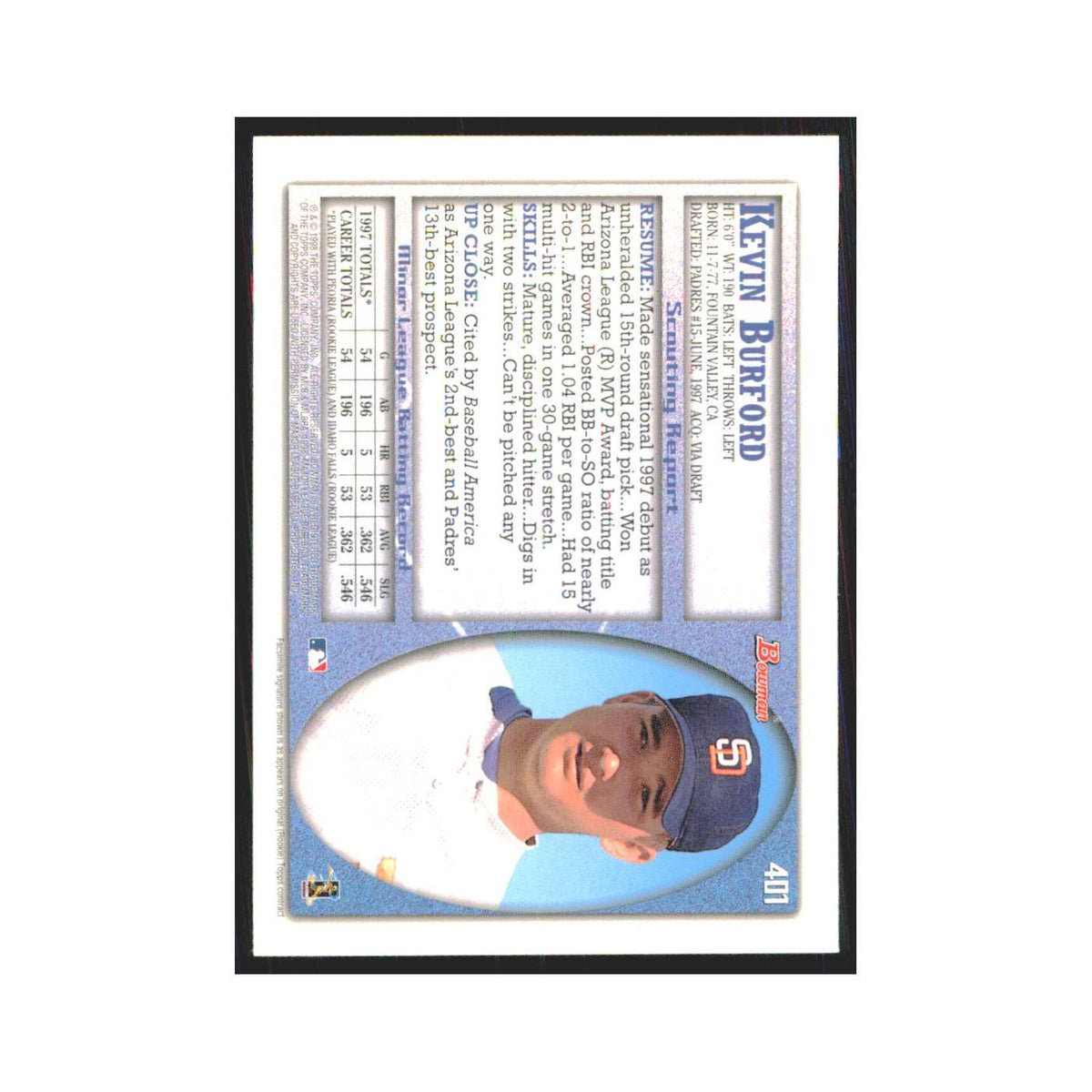1998 Bowman Kevin Burford RC Padres #401
