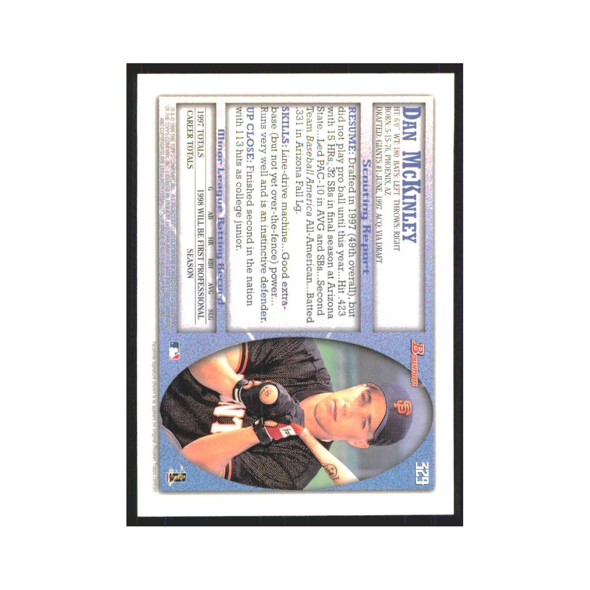 1998 Bowman Dan McKinley RC Giants #329