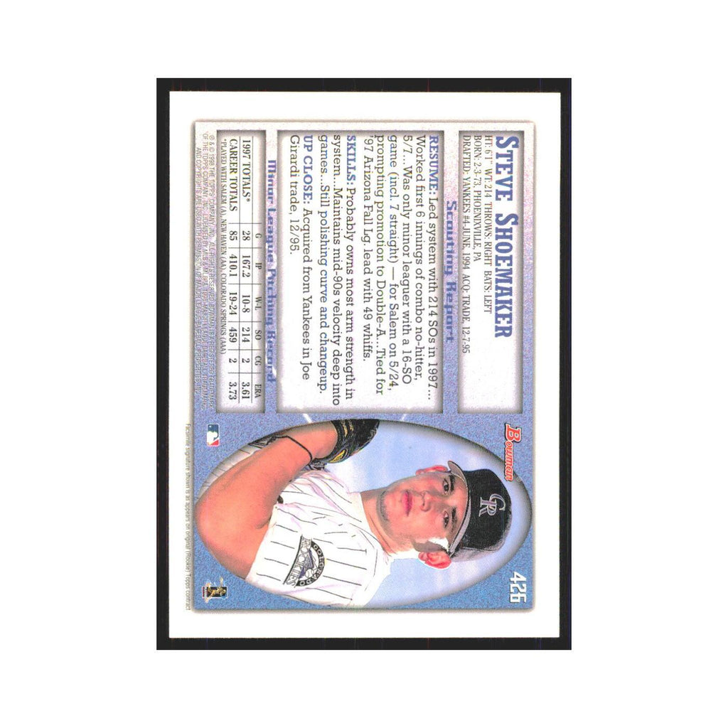 1998 Bowman Steve Shoemaker RC Rockies #426