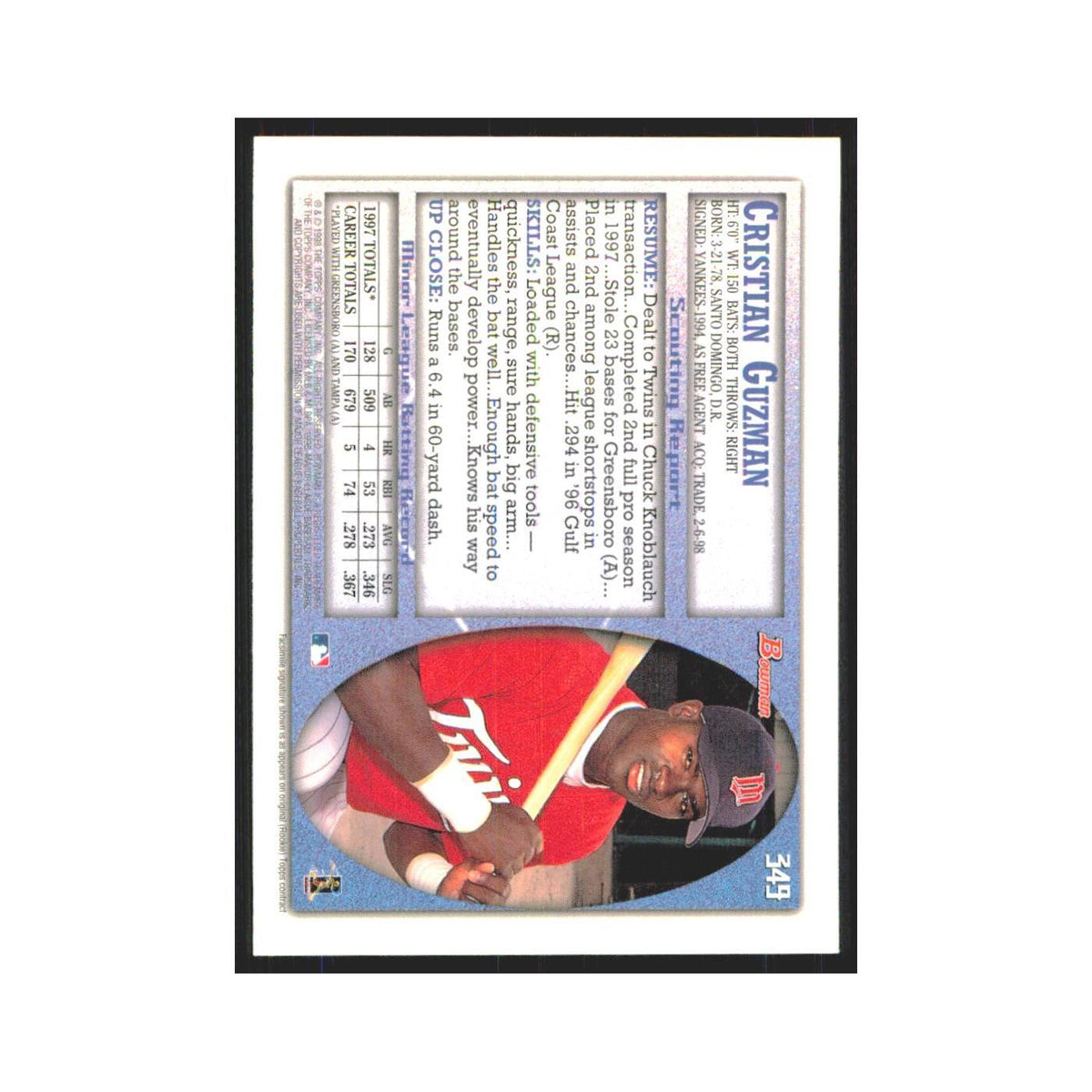 1998 Bowman Cristian Guzman RC Twins #349