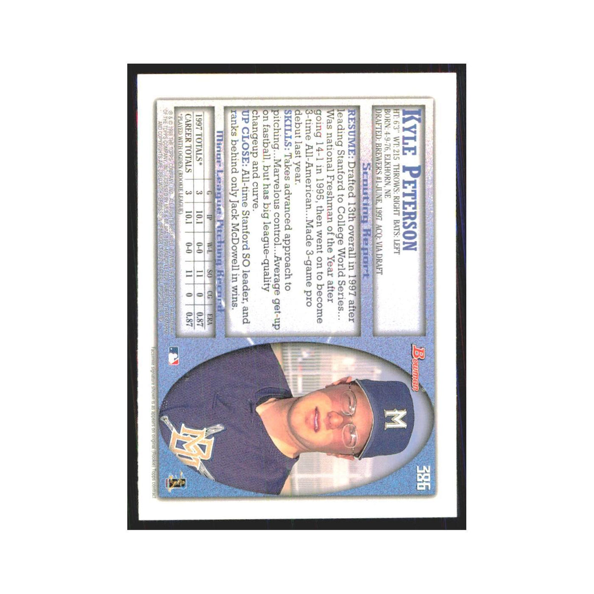 1998 Bowman Kyle Peterson RC Brewers #386
