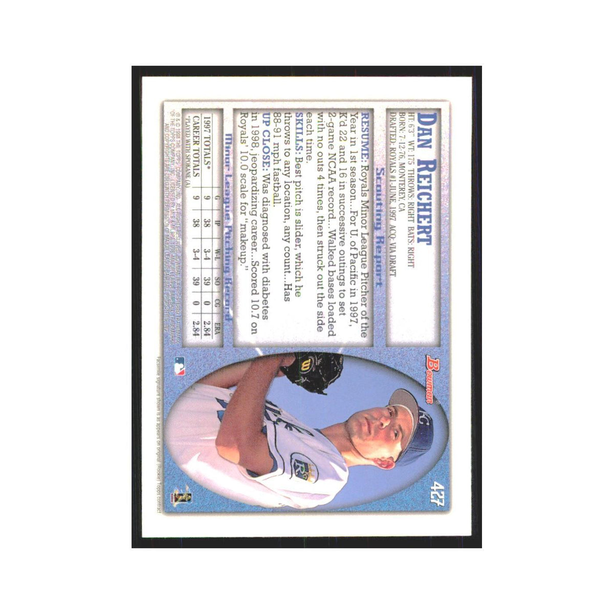 1998 Bowman Dan Reichert RC Royals #427