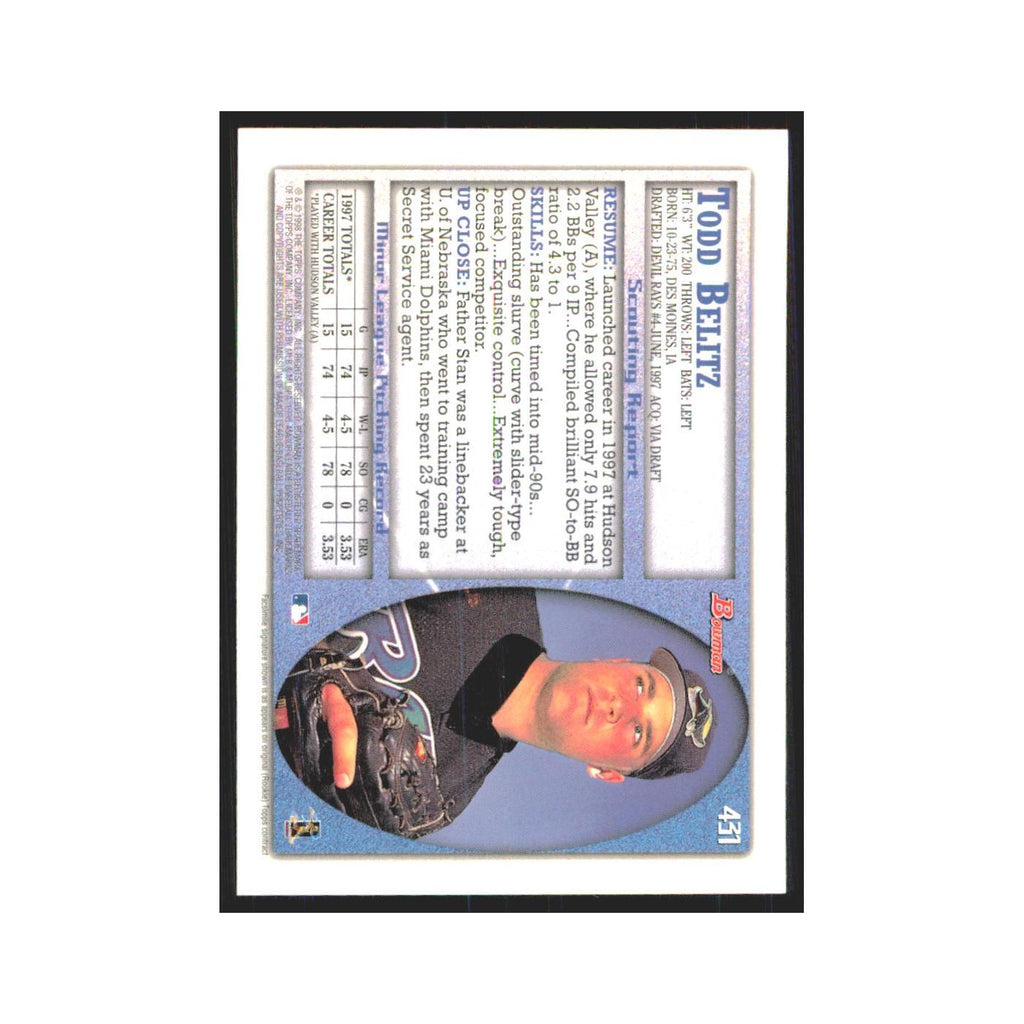 1998 Bowman Todd Belitz RC Rays #431