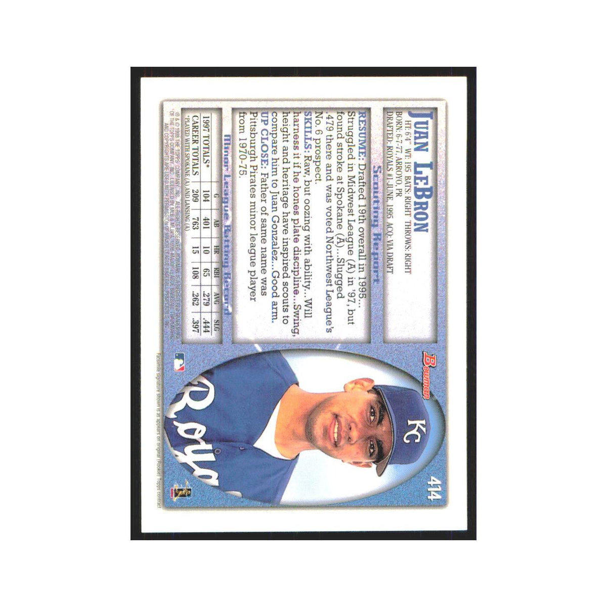 1998 Bowman Juan LeBron RC Royals #414