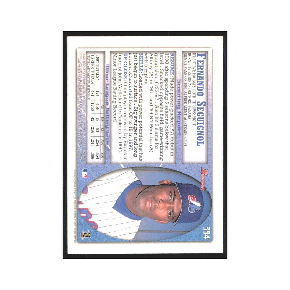 1998 Bowman Fernando Seguignol RC Montreal Expos #394