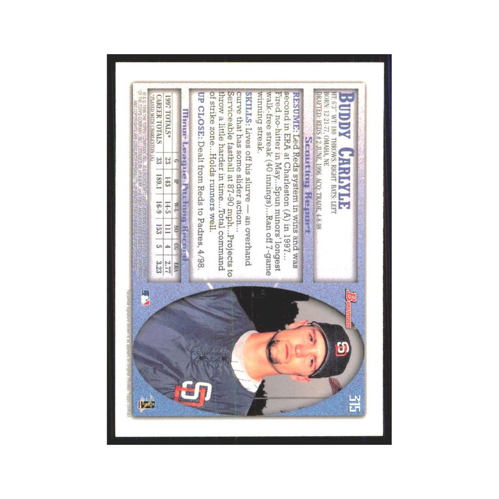 1998 Bowman Buddy Carlyle RC Padres #315