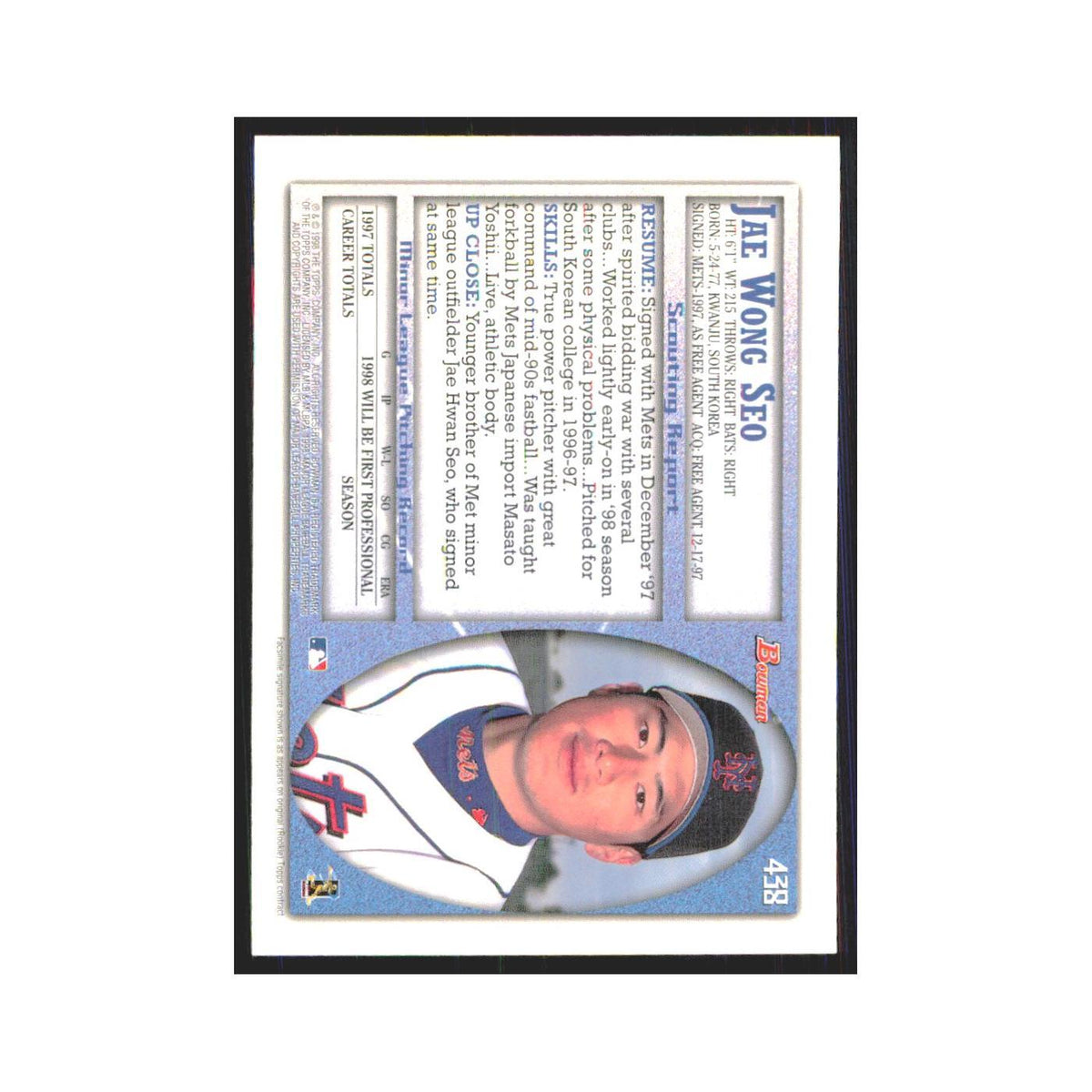 1998 Bowman Jae Weong Seo RC Mets #438
