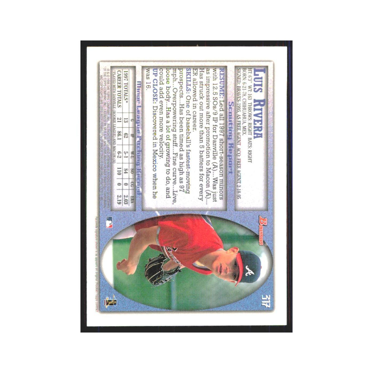 1998 Bowman Luis Rivera RC Braves #317