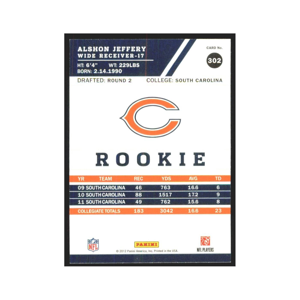 2012 Score Alshon Jeffery RC Bears #302