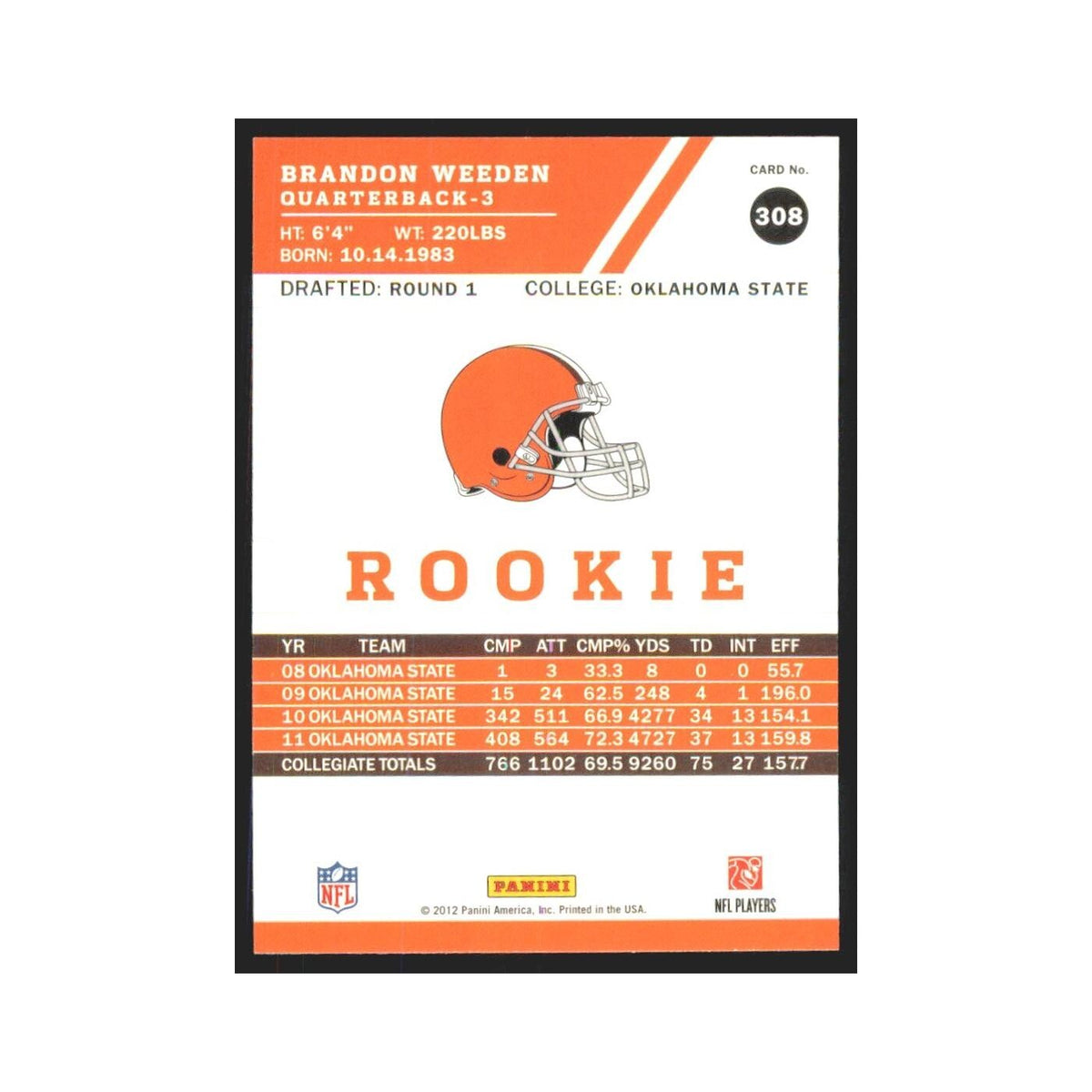 2012 Score Brandon Weeden RC Browns #308