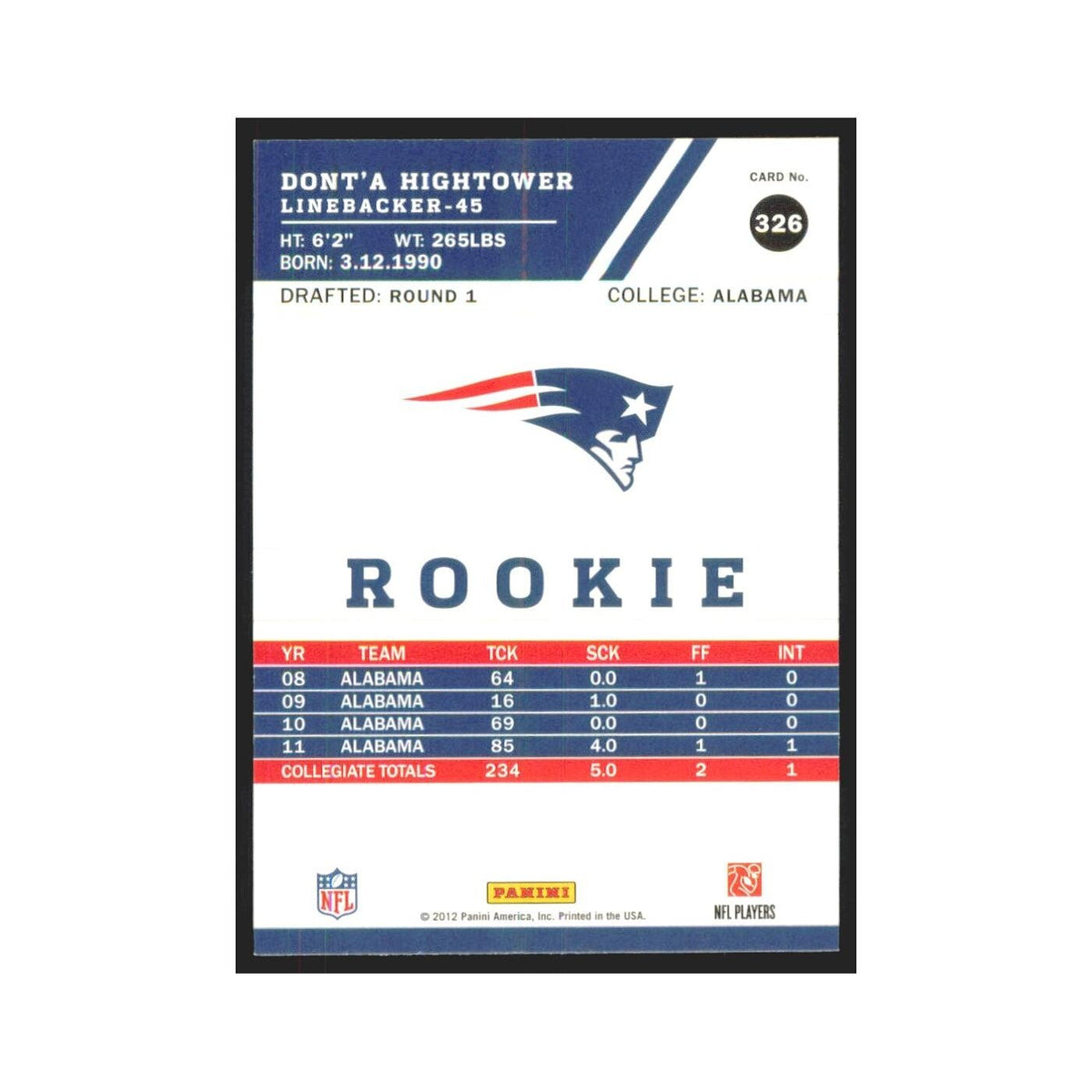 2012 Score Dont'a Hightower RC Patriots #326