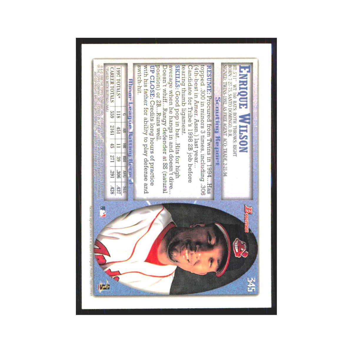 1998 Bowman Enrique Wilson Indians #345