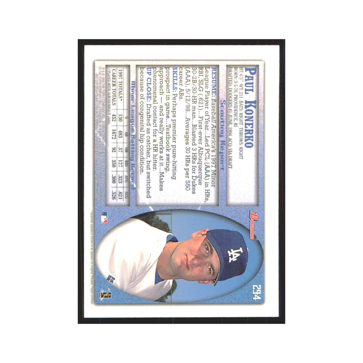 1998 Bowman Paul Konerko Dodgers #294