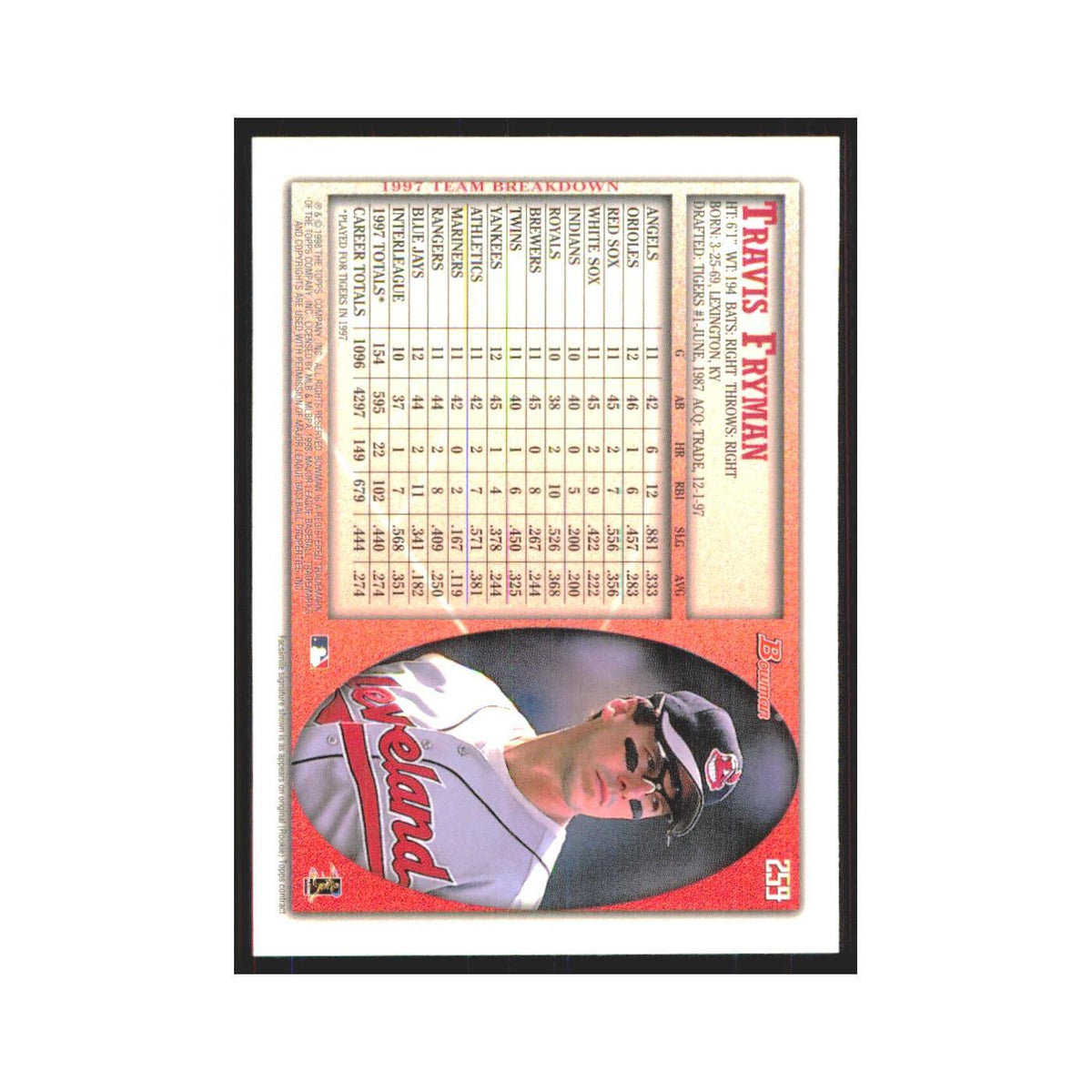 1998 Bowman Travis Fryman Indians #259