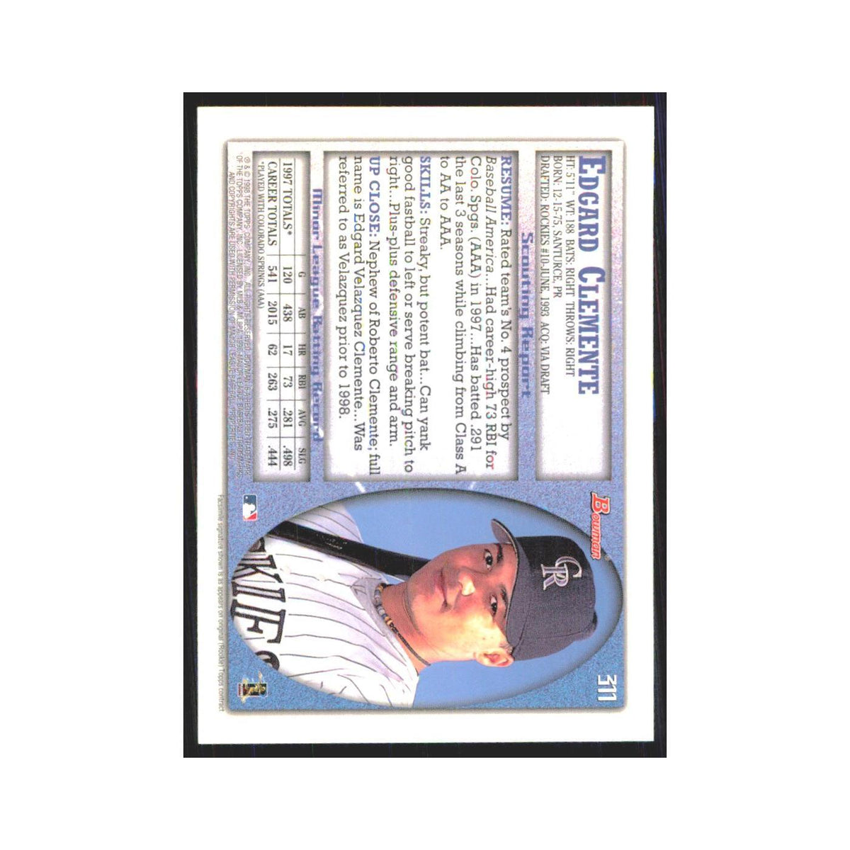 1998 Bowman Edgard Clemente Rockies #311