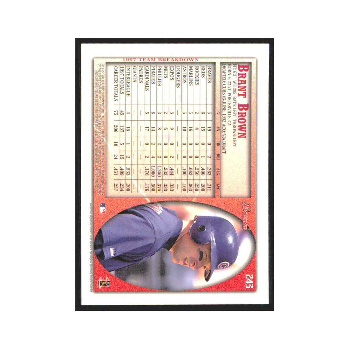1998 Bowman Brant Brown Cubs #243