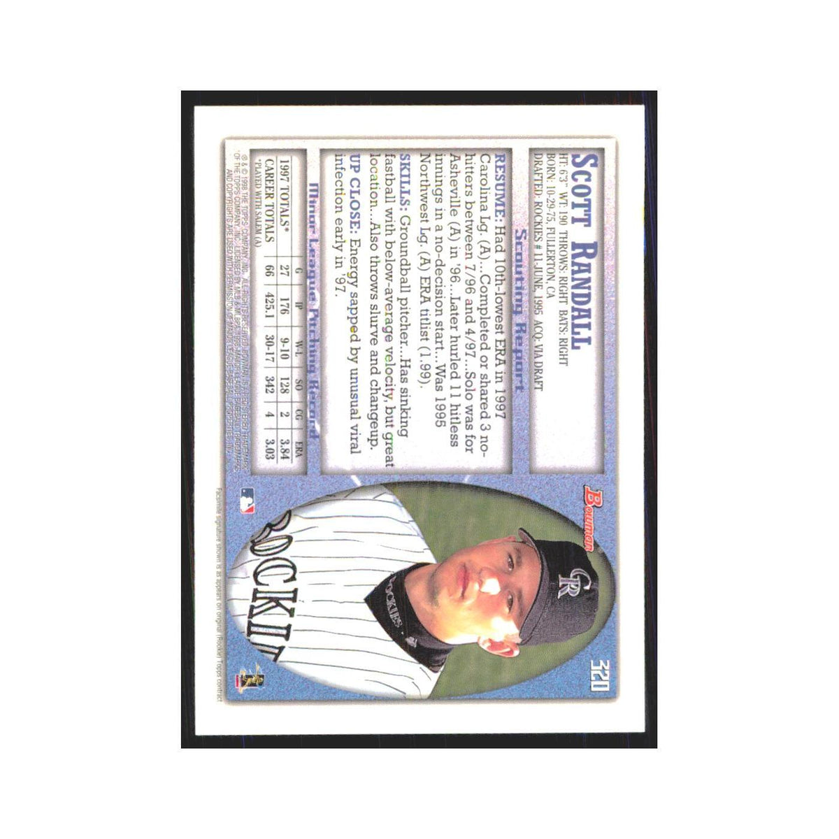 1998 Bowman Scott Randall Rockies #320