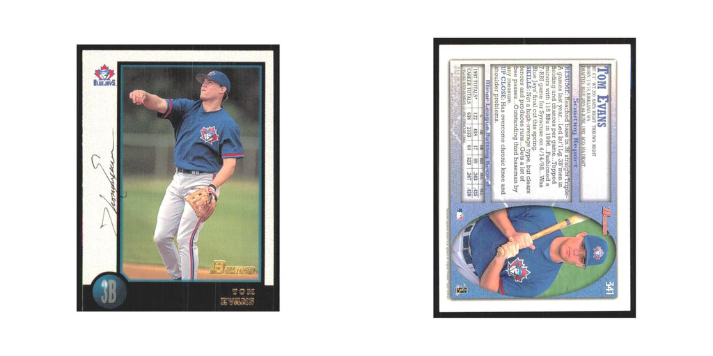 1998 Bowman Tom Evans Blue Jays #341