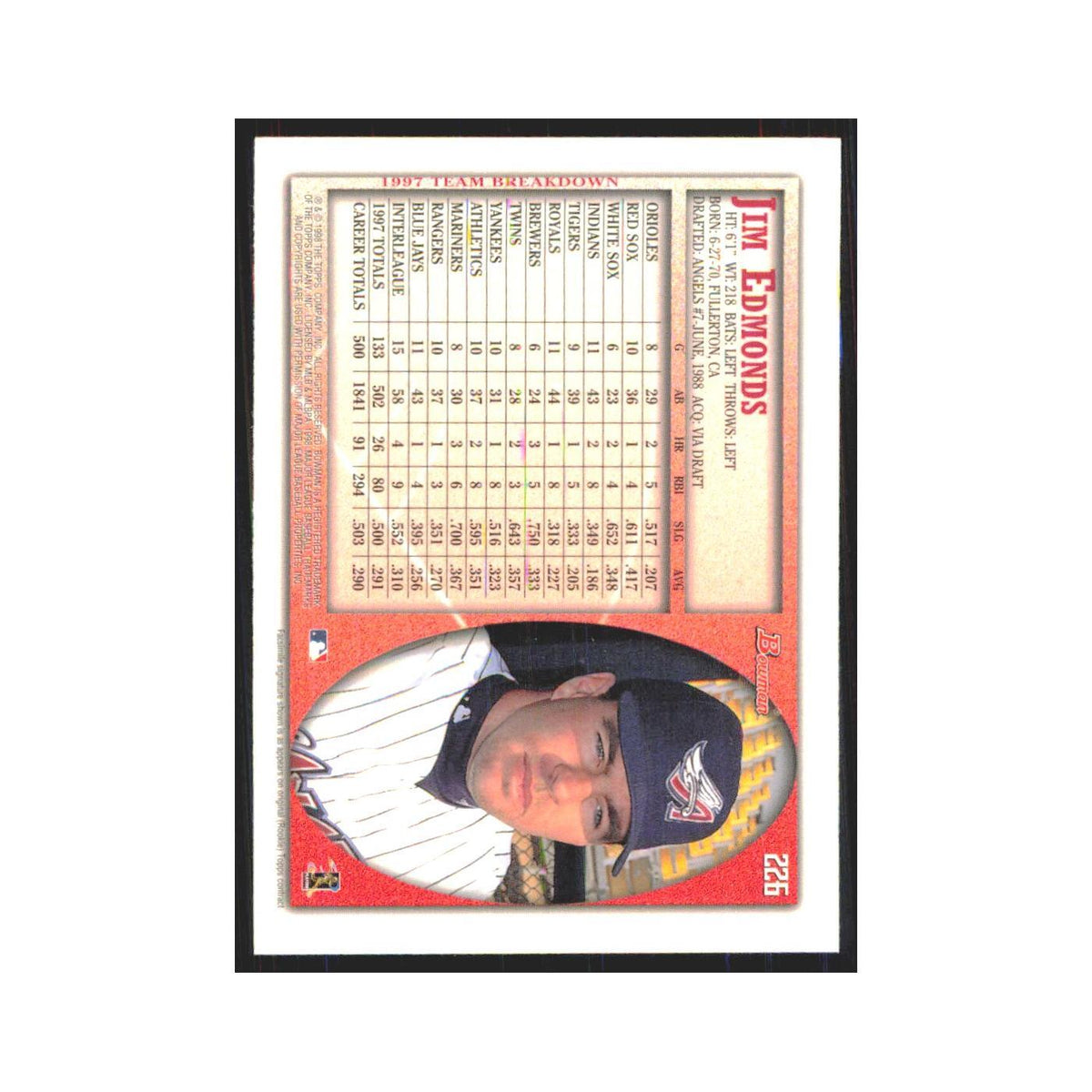 1998 Bowman Jim Edmonds Angels #226