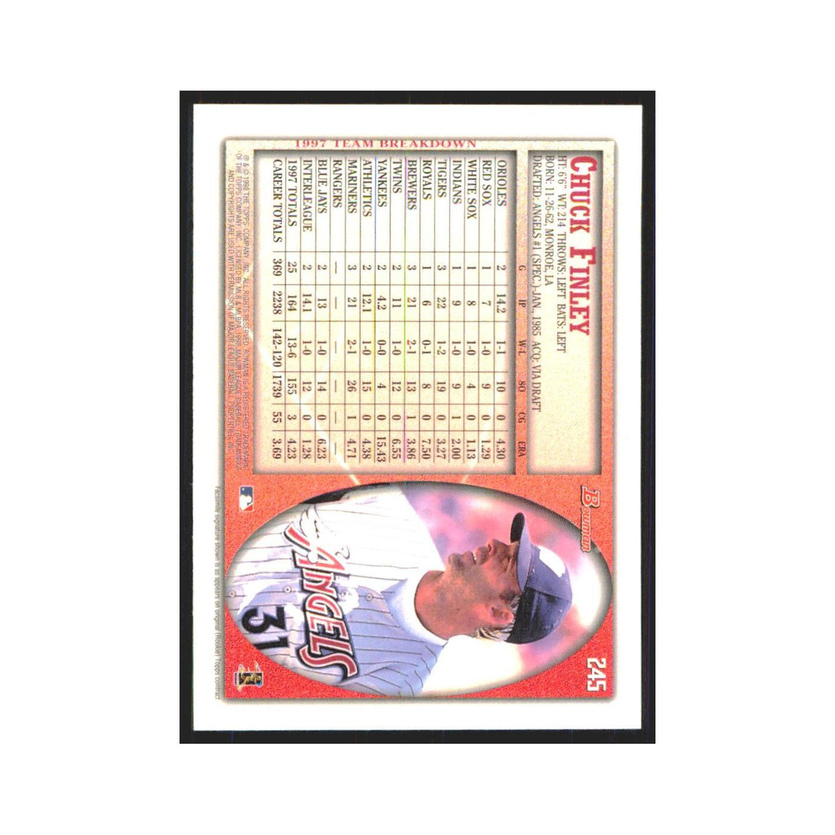 1998 Bowman Chuck Finley Angels #245