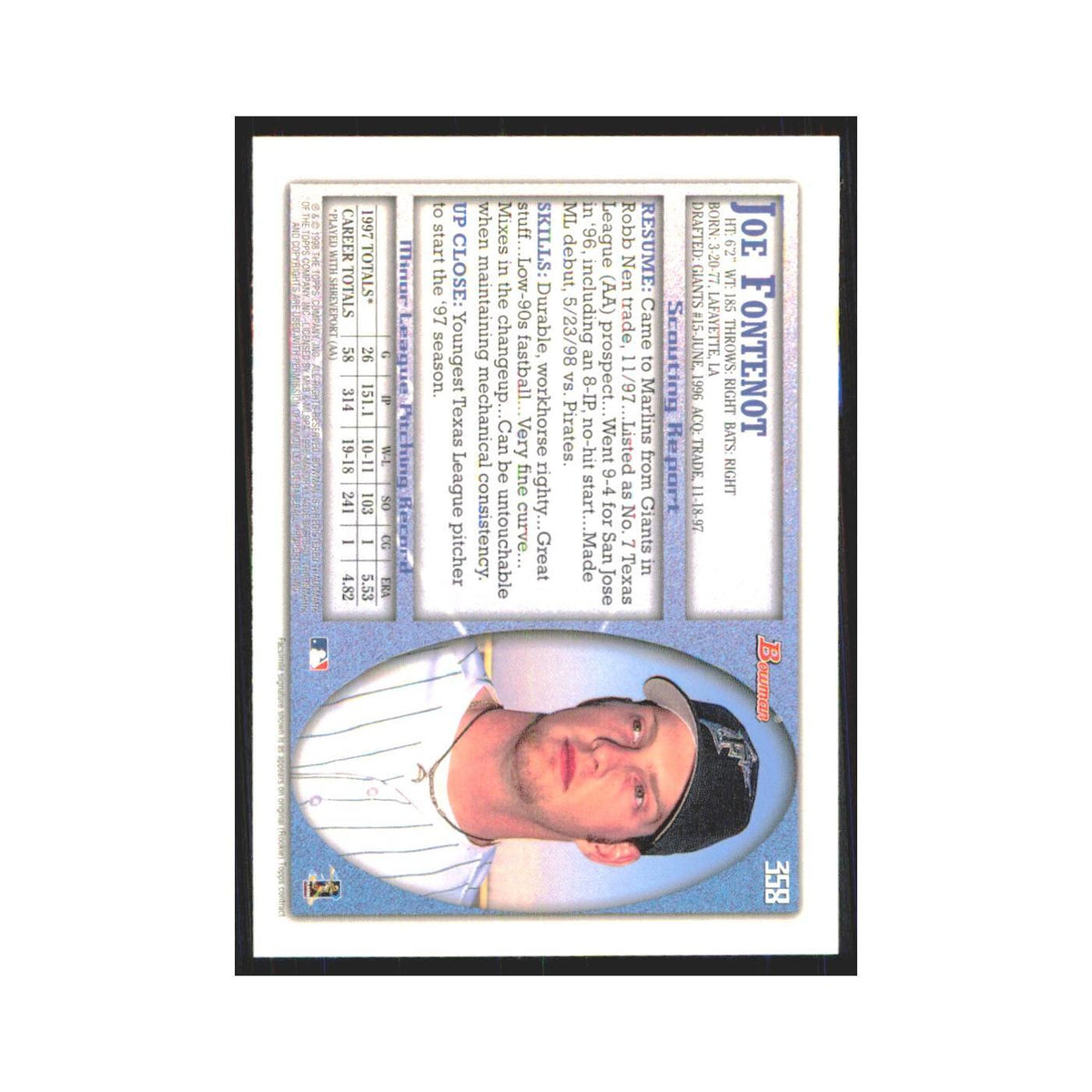 1998 Bowman Joe Fontenot Florida Marlins #358