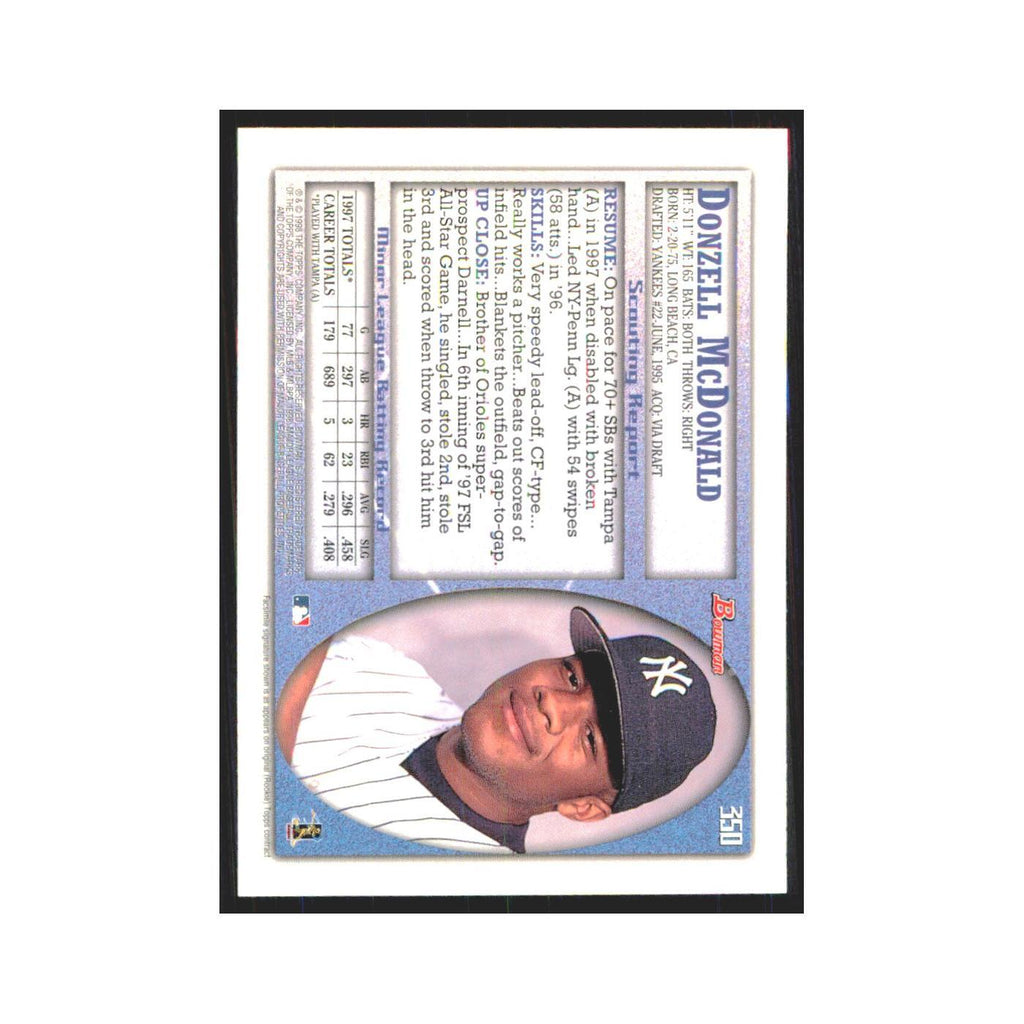 1998 Bowman Donzell McDonald Yankees #350