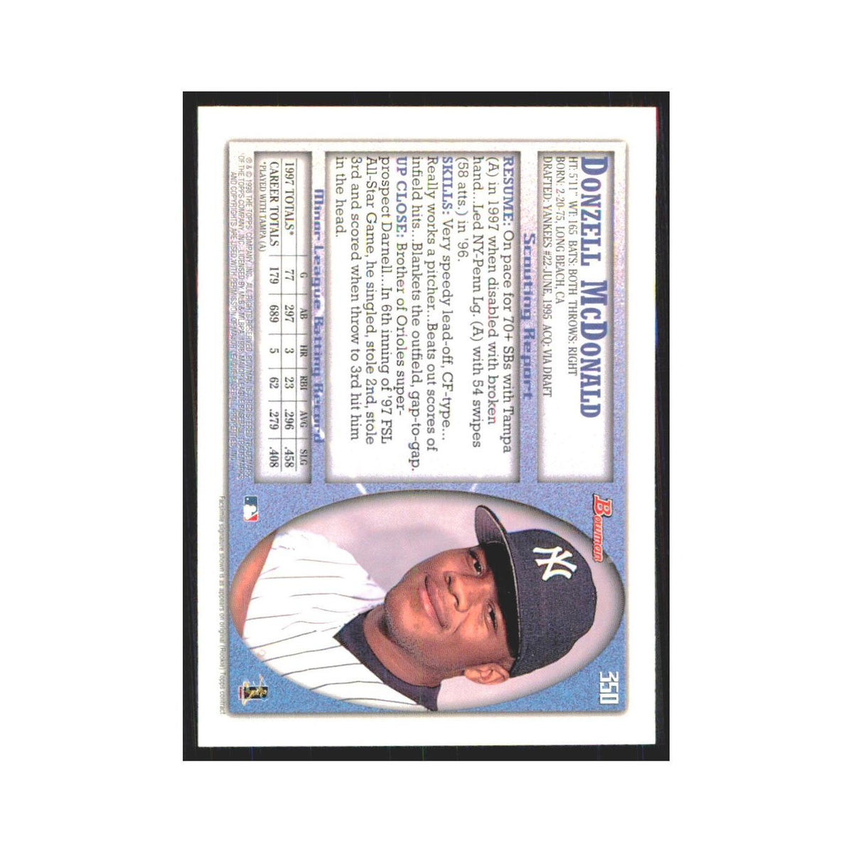 1998 Bowman Donzell McDonald Yankees #350