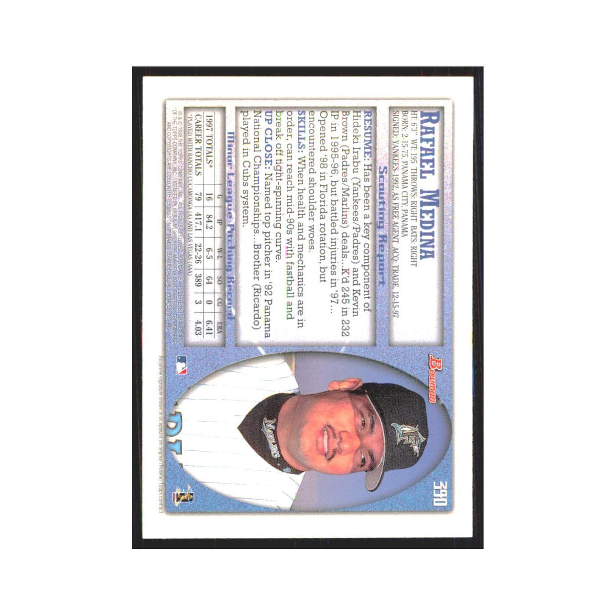 1998 Bowman Rafael Medina Florida Marlins #390