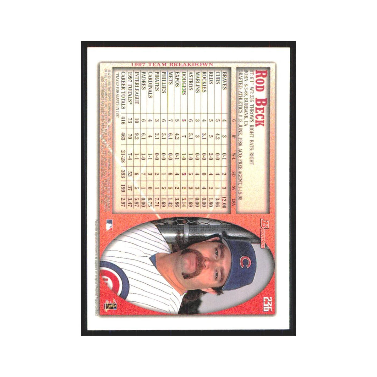 1998 Bowman Rod Beck Cubs #236