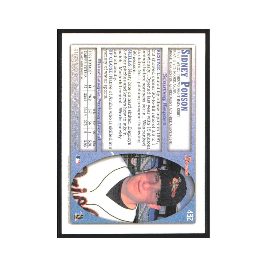 1998 Bowman Sidney Ponson Orioles #432