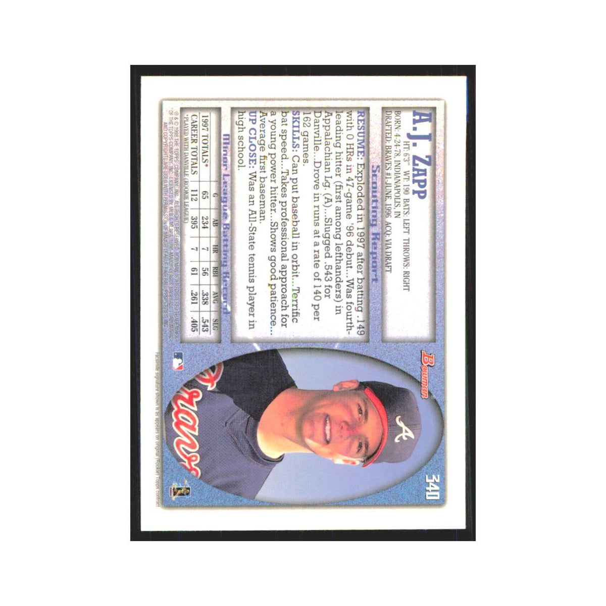 1998 Bowman A.J. Zapp Braves #340